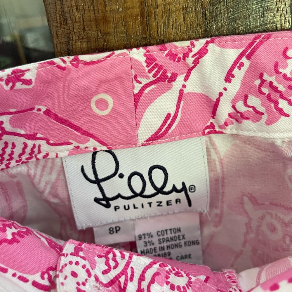 Lilly Pulitzer Pink and White Capri Owl Pants - Picture 6 of 6